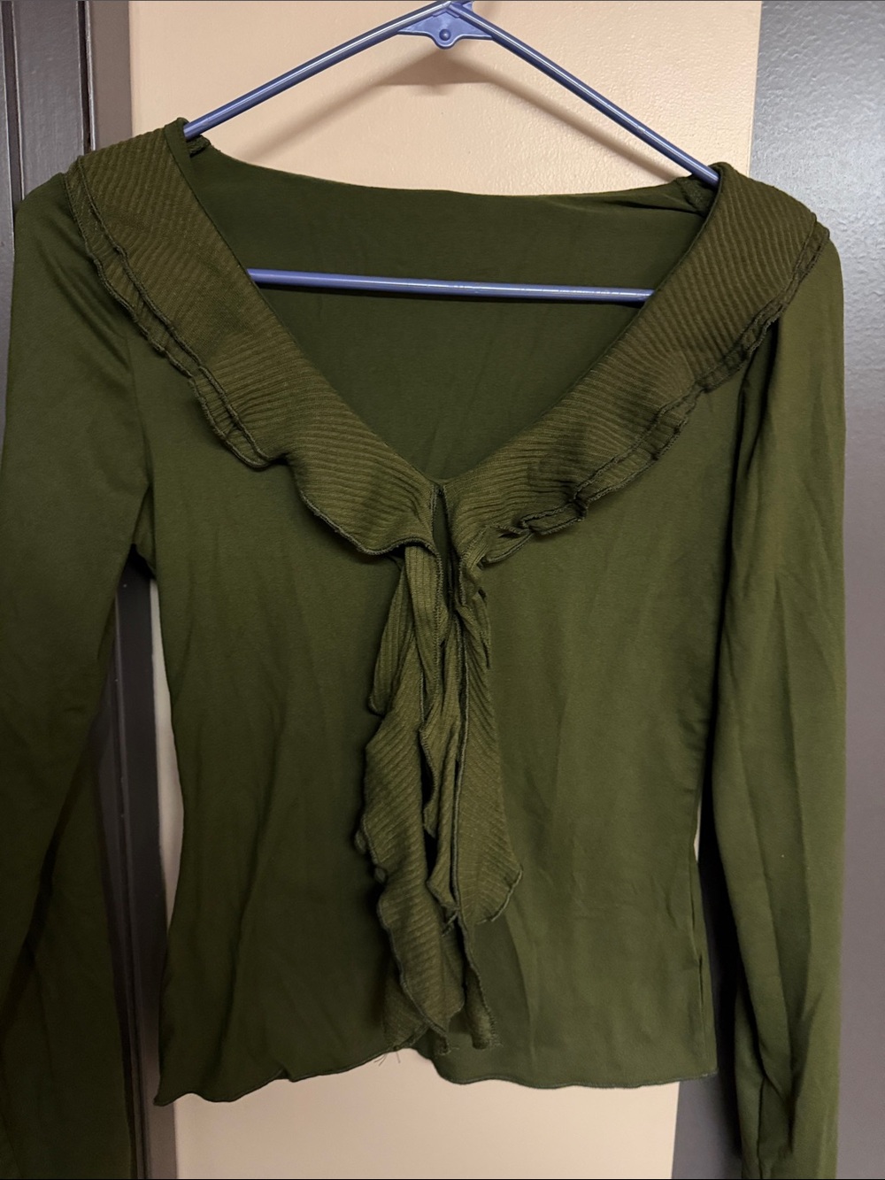 Olive Green Ruffle Tie-Front Women’s Top